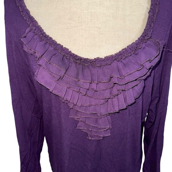 Forever Fashion Petite Solid Purple Round Neck Ruffle quarter Sleeve Spandex PXL - Picture 3 of 9